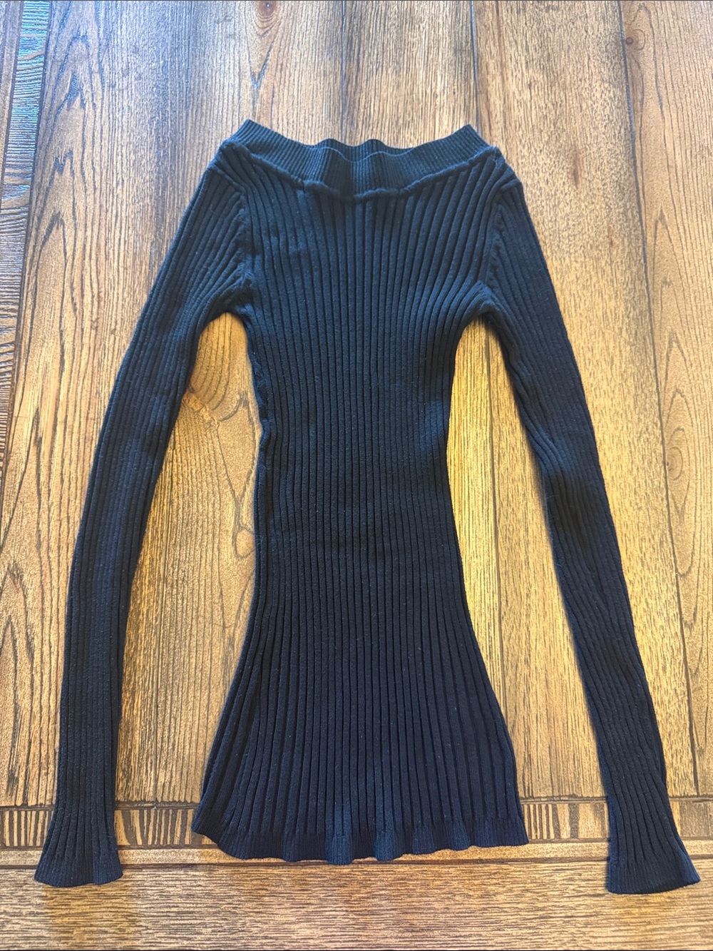 Slim Fit Black Ribbed Scoop-Neck Sweater